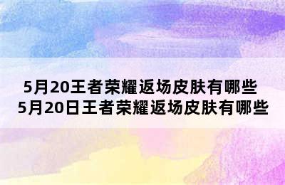 5月20王者荣耀返场皮肤有哪些 5月20日王者荣耀返场皮肤有哪些